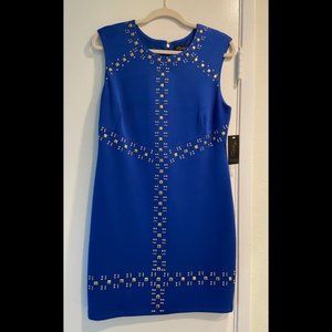 Thalia Sodi Blue and Gold studded Sheath